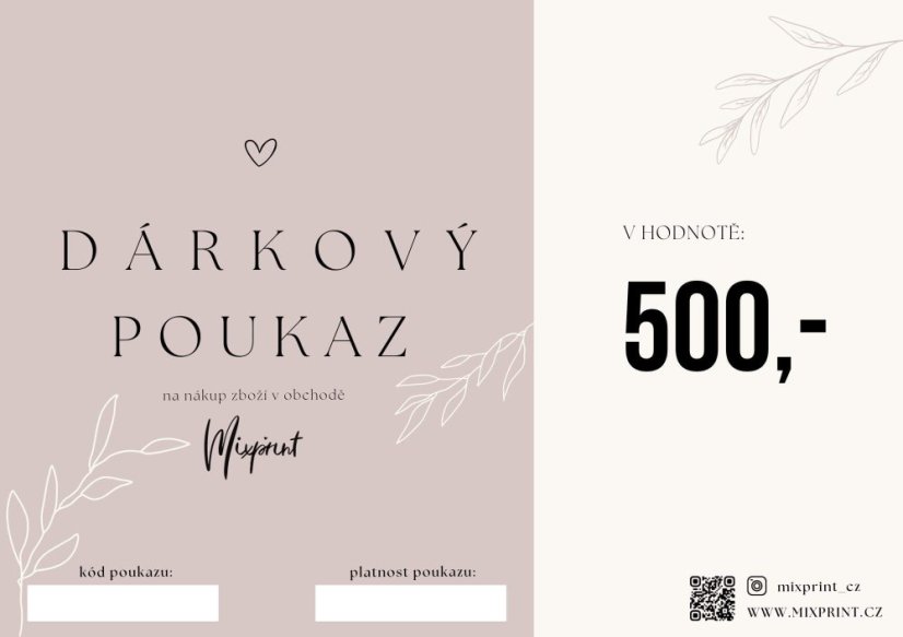 Dárkový poukaz v hodnotě 500Kč