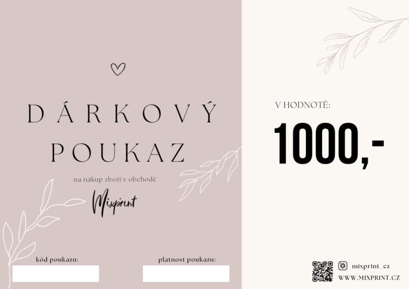 Dárkový poukaz v hodnotě 1000Kč