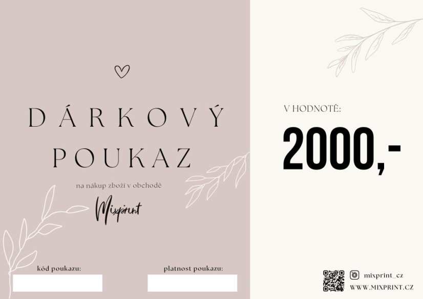 Dárkový poukaz v hodnotě 2000Kč