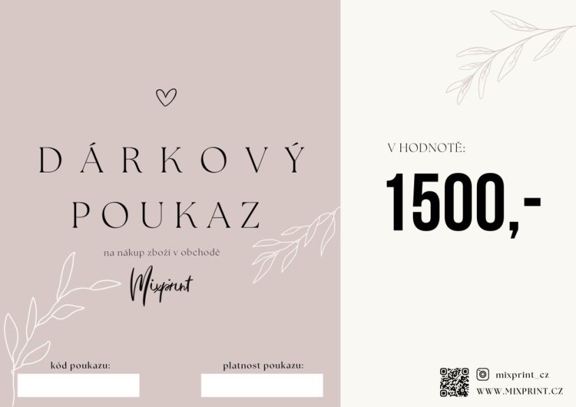Dárkový poukaz v hodnotě 1500Kč
